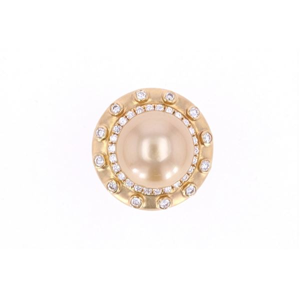 South Sea Pearl & Diamond 18k Yellow Gold Ring