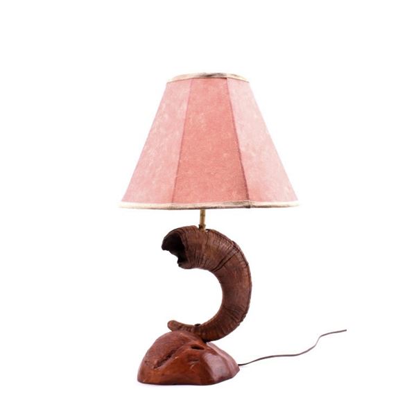 Big Horn Sheep Horn & Burl Lamp c. Mid 1900's