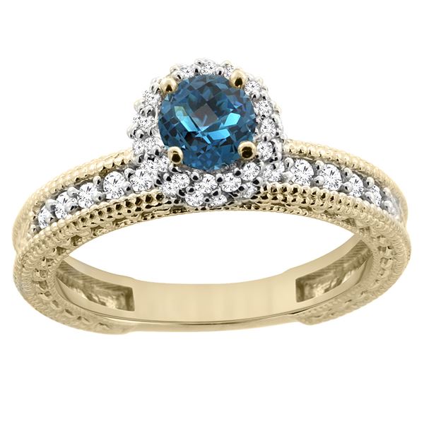 0.91 CTW London Blue Topaz & Diamond Ring 14K Yellow Gold - REF-66M2K