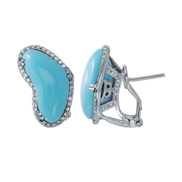 Natural 8.84 CTW Turquoise & Diamond Earrings 14K White Gold - REF-73H8W