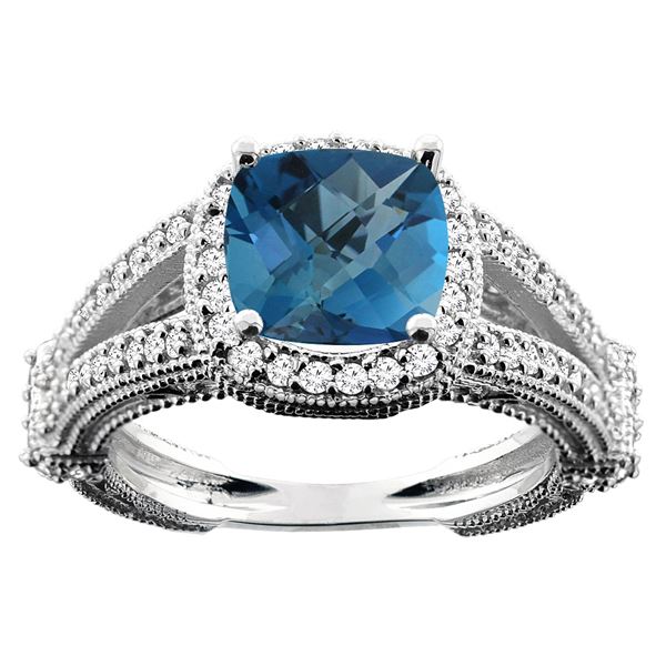 4.10 CTW London Blue Topaz & Diamond Ring 10K White Gold - REF-44W2F