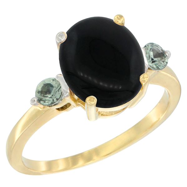 1.79 CTW Onyx & Green Sapphire Ring 14K Yellow Gold - REF-30R3H