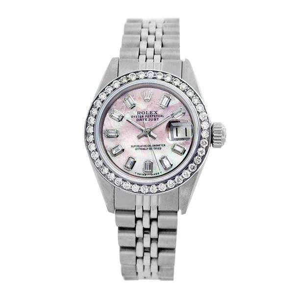 Rolex Pre-owned 26mm Womens Custom Pink MOP Stainless Steel