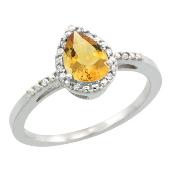 1.55 CTW Citrine & Diamond Ring 10K White Gold - REF-20V7R