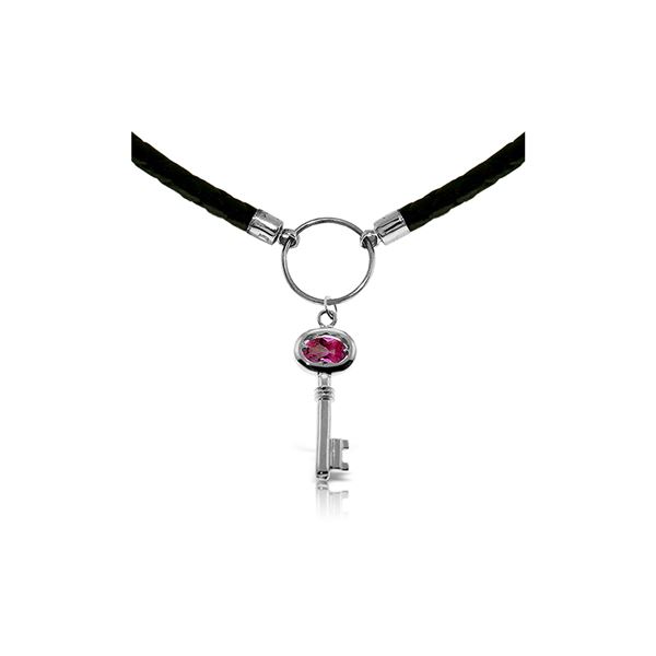 Genuine 0.50 ctw Pink Topaz Necklace 14KT White Gold - REF-66M2T