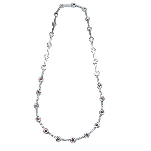 Natural 2.09 CTW Ruby & Diamond Necklace 14K White Gold - REF-271X8T