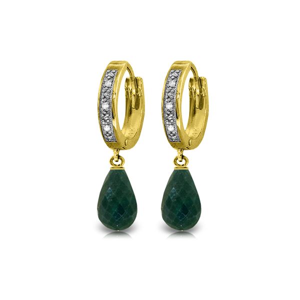Genuine 6.64 ctw Green Sapphire Corundum & Diamond Earrings 14KT Yellow Gold - REF-50P2H