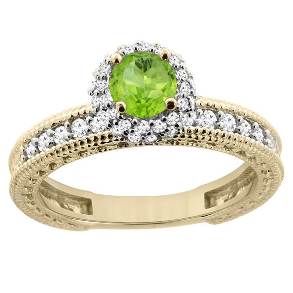 0.80 CTW Peridot & Diamond Ring 14K Yellow Gold - REF-65M8K