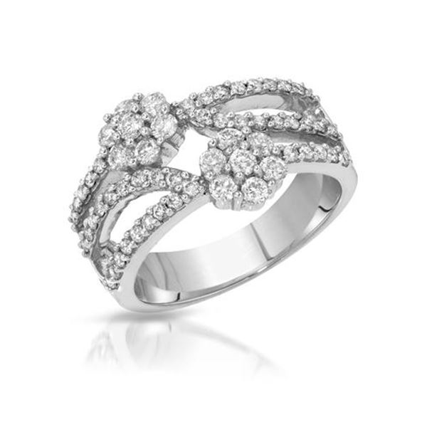 Natural 0.96 CTW Diamond Ring 14K White Gold - REF-96X3T
