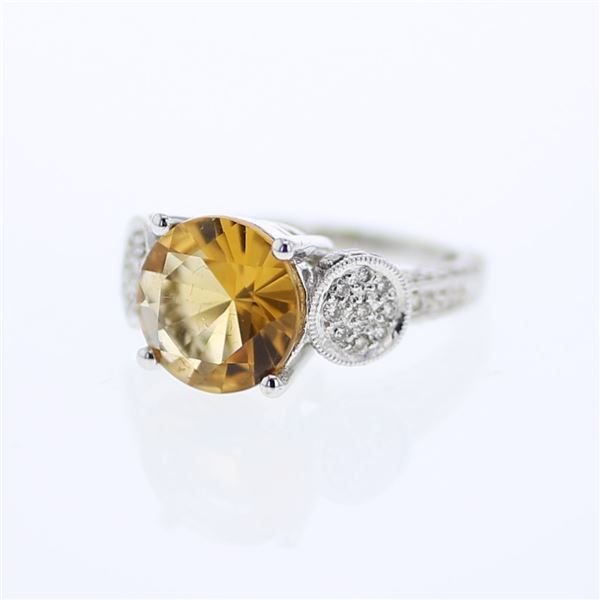Natural 4.45 CTW Citrine & Diamond Ring 18K White Gold - REF-108M2F