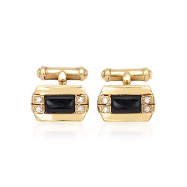 Natural 2.69 CTW Agate & Diamond Cuff Links 18K Yellow Gold - REF-158X4T