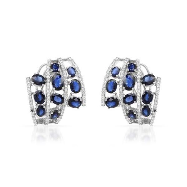 Natural 7.33 CTW Sapphire & Diamond Earrings 18K White Gold - REF-266Y4N