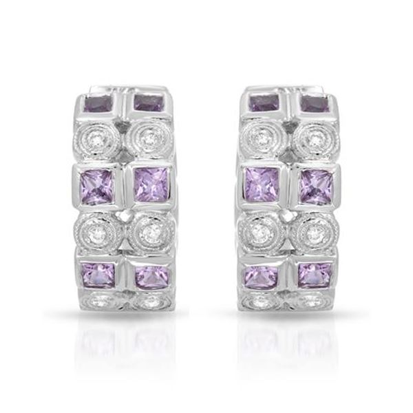 Natural 1.38 CTW Pink Sapphire & Diamond Earrings 18K White Gold - REF-112R5K