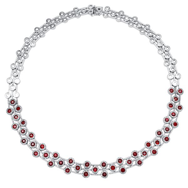 Natural 12.69 CTW Ruby & Diamond Necklace 14K White Gold - REF-768Y6N