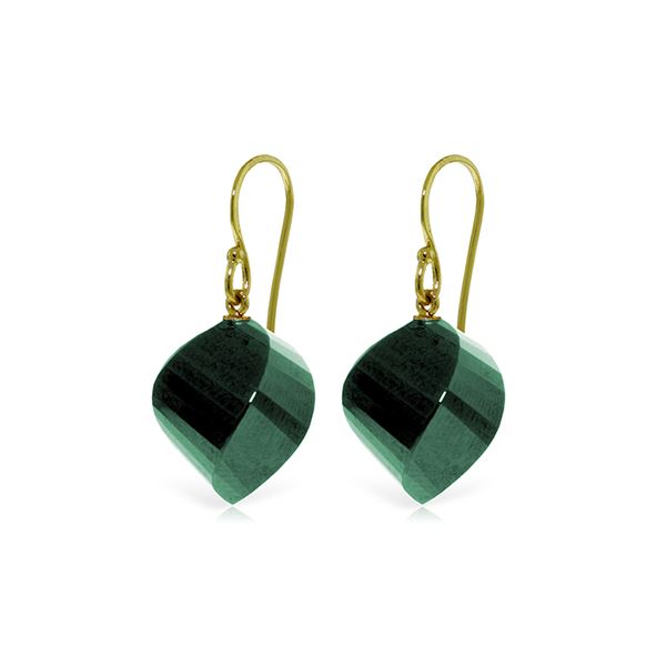 Genuine 30.5 ctw Green Sapphire Corundum Earrings 14KT Yellow Gold - REF-39V3W