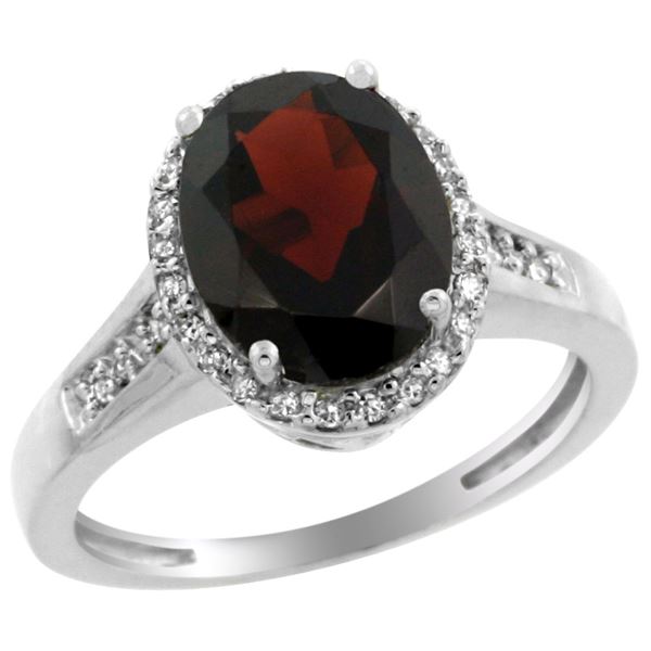 2.60 CTW Garnet & Diamond Ring 10K White Gold - REF-49M5K