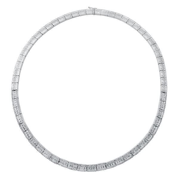 Natural 6.43 CTW Diamond & Princess Diamond Necklace 14K White Gold - REF-902X7T