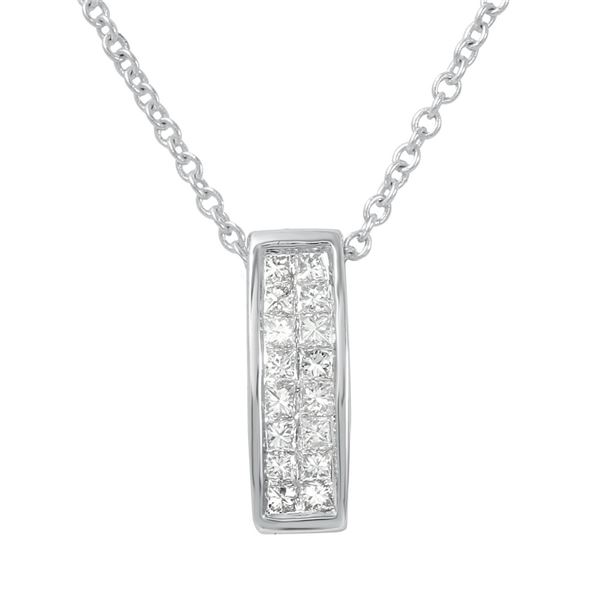 Natural 0.25 CTW Princess Diamond Necklace 14K White Gold - REF-35H3W