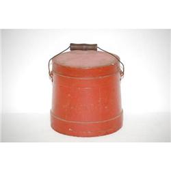 19TH CENT. PAINTED BANDED FIRKIN IN RED PA