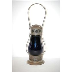 19TH CENT. PIERCED TIN LANTERN W/ COBALT B