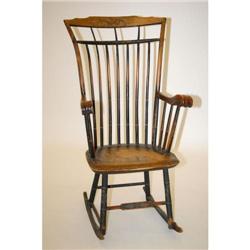 19TH CENT. PA PAINTED WINDSOR ROCKING ARMC