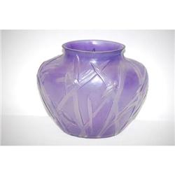 6 3/4" PURPLE PHOENIX ART GLASS VASE W/ EM