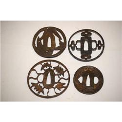 (4) JAPANESE SWORD TSUBA - 19TH CENT. STEE