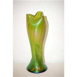 12 1/4" LOETZ TYPE ART GLASS VASE-GREEN IR