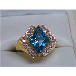14K Gold Ring 5Kt Blue Topaz with Diamonds