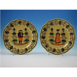 HenRiot Quimper Yellow Large Plates (2) ca. 1920's