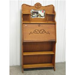 Golden Oak Secretary Bookshelf Early 20thC