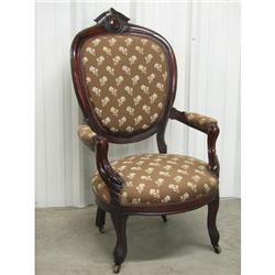 19thC Walnut Medallion Balloon Back Chair