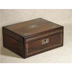 Rosewood Inlaid MOP Jewelry Box c1860