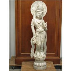 White Marble Oriental Statue Left Hand Up
