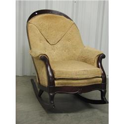 Antique Walnut Upholstered Rocker 19thC