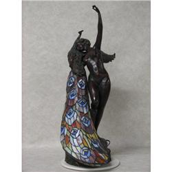Bronze Nude Stained Glass Peacock Lamp