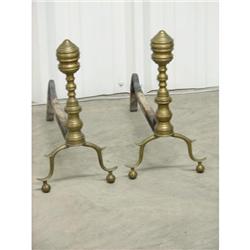 Empire Brass Andirons Behive Finials c1840