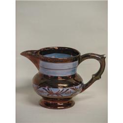 Copper Lustre Pitcher Blue Bands 4in.