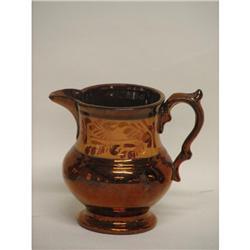 Copper Lustre Pitcher  Decorated top band 4 1/2 in..
