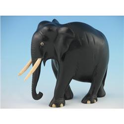 Carved Elephant w Pre-Ban Ivory Tusks