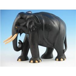 Large Carved Elephant w Pre-Ban Ivory Tusks