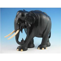 Large Carved Elephant w Pre-Ban Ivory Tusks