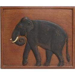 Siam Wood Carved Relief Elephant Late 1800s