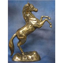 Cast Brass Rearing Stallion Horse Statue 15 in.
