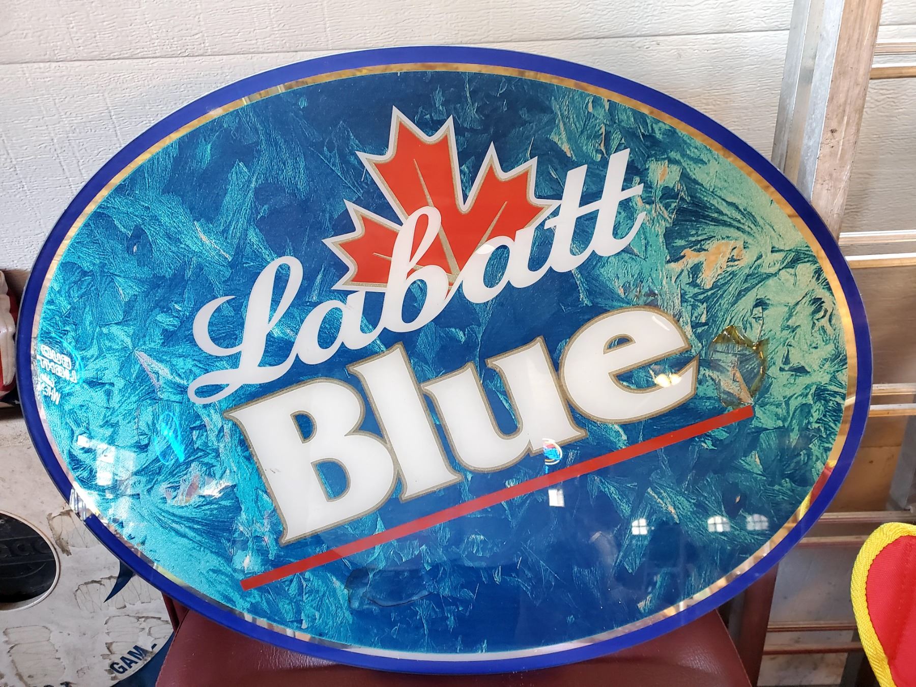 Glass Oval Labatt Blue Advertising Sign