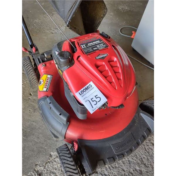 NEWER TROYBILT PUSH MOWER, 21" CUT, REAR BAG, MULCH, SIDE DISCHARGE, IN GOOD WORKING ORDER