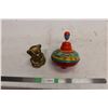 Image 1 : Brass Bear Bank and Kids Top Toy Tin Working