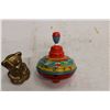 Image 2 : Brass Bear Bank and Kids Top Toy Tin Working