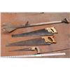 Image 1 : Lot of Hand Tools 3 Saws and Garden Cultivator?