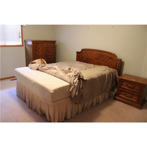 Armoire Box Spring and Frame No Mattress and Dresser with Mirror 5 Piece Set